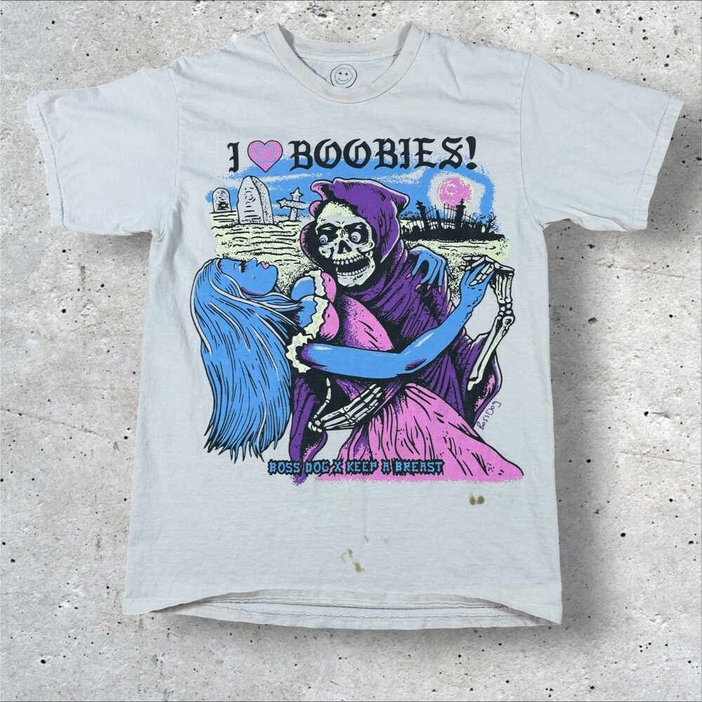 Boss Dog Art Dept Keep A Breast Shirt I Heart Boobies Grim Reaper Tee Medium